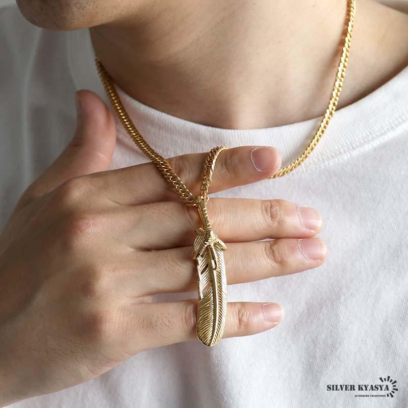 50cm) ステンレス フェザーネックレス 羽根 ゴールドネックレス 金属