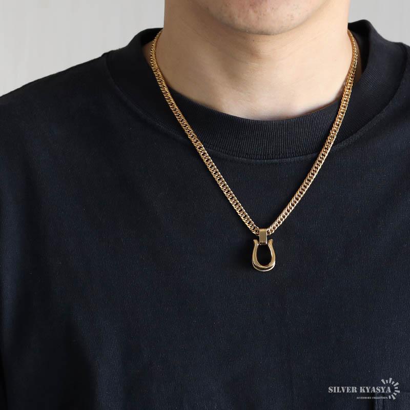 ゴールド) ステンレス 馬蹄ネックレス ホースシューネックレス ダブル