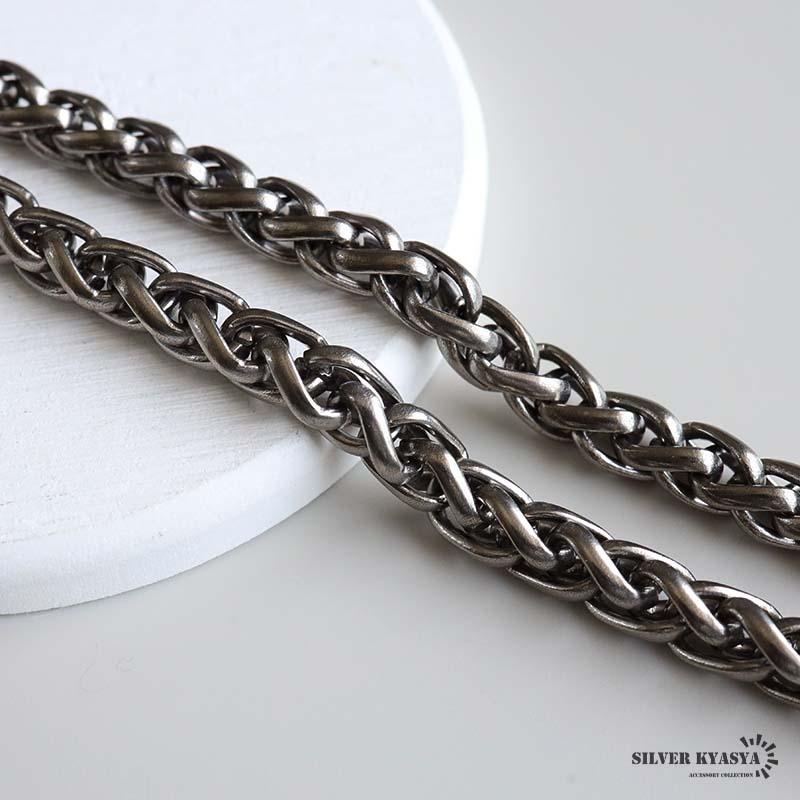 (60cm) チタン ウィートチェーンネックレス 高密度 チタンネックレス 幅7mm シルバー 燻し風 男性 金属アレルギー対応_4