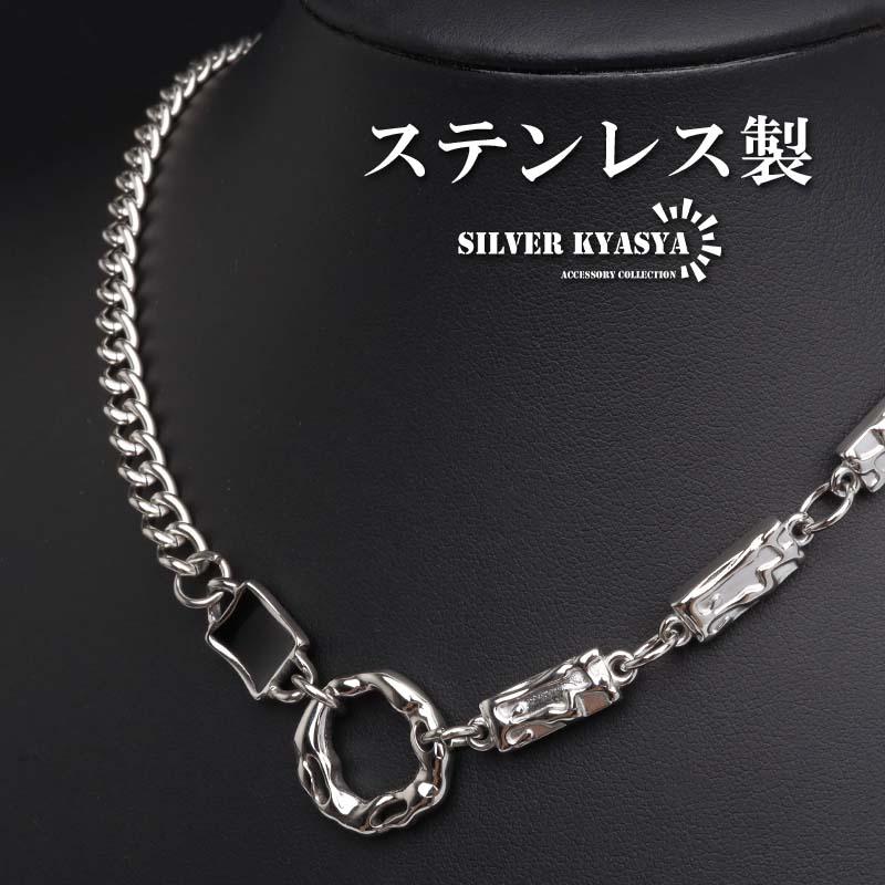 ステンレス ストーンネックレス デザインネックレス 幾何学ネックレス