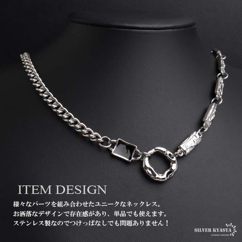 ステンレス ストーンネックレス デザインネックレス 幾何学ネックレス