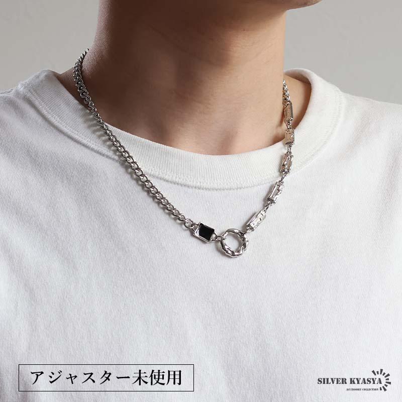 ステンレス ストーンネックレス デザインネックレス 幾何学ネックレス