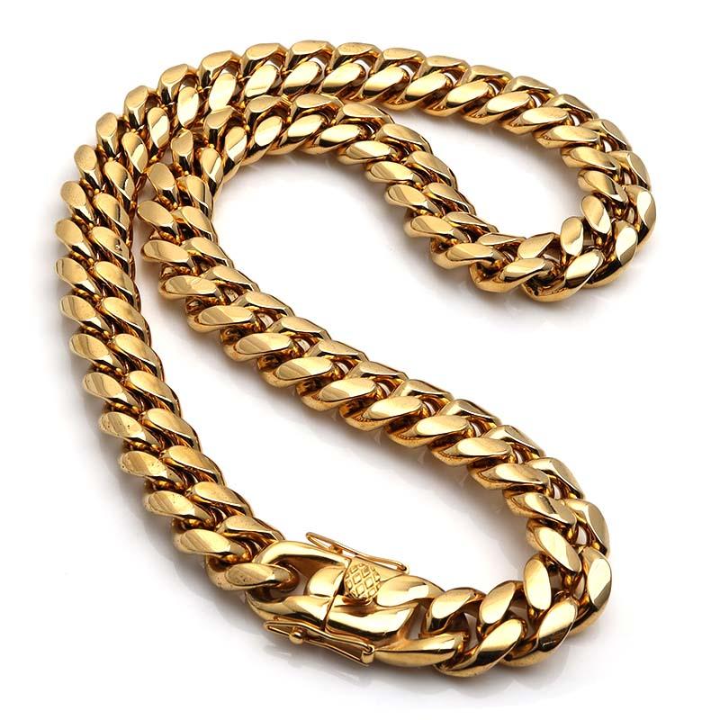 喜平ネックレス 60cm 幅14mm 18K刻印 ステンレス ゴールドチェーン 60cm) ステンレス 316L 幅14mm メンズネックレス 18k gp 金 ゴールド