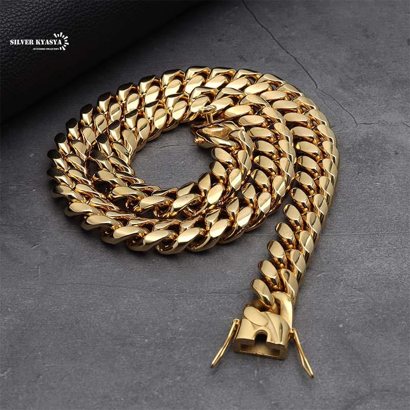 喜平ネックレス 50cm 幅14mm 18K刻印 ステンレス ゴールドチェーン 60cm) ステンレス 316L 幅14mm メンズネックレス 18k gp 金 ゴールド