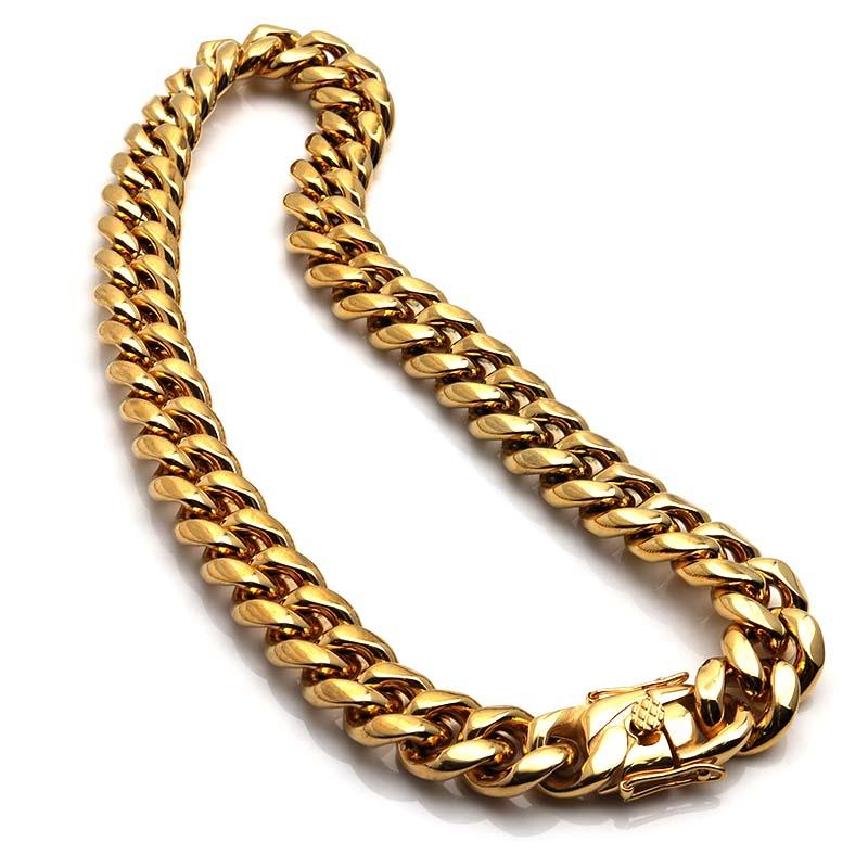 60cm) ステンレス 316L 極太 18mm メンズネックレス 18k gp 金
