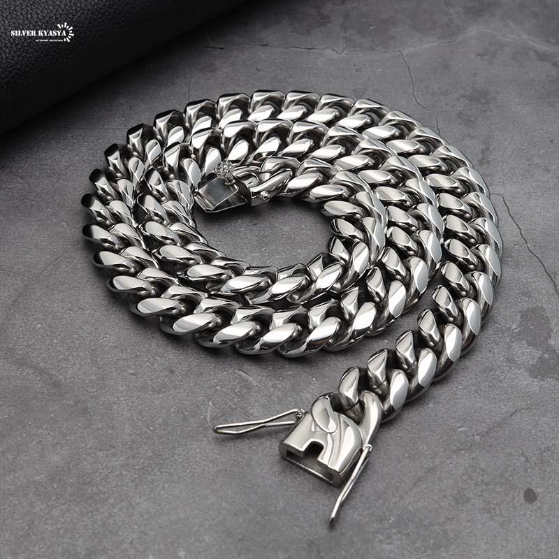 60cm) ステンレス 316L 幅16mm 極太 メンズネックレス シルバー 喜平