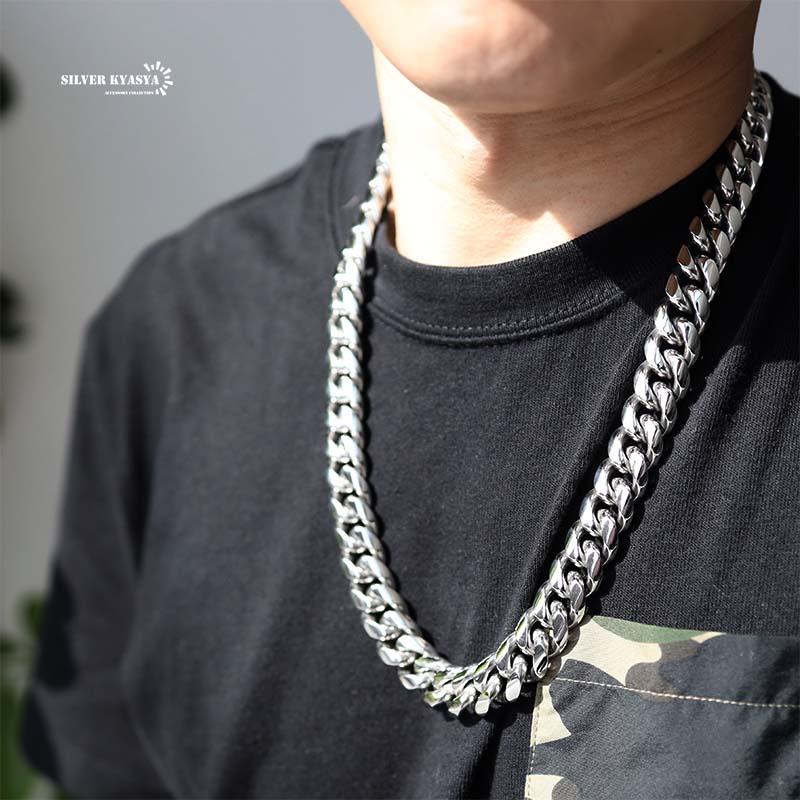 60cm) ステンレス 316L 幅16mm 極太 メンズネックレス シルバー 喜平
