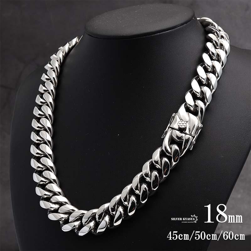 60cm) ステンレス 316L 幅18mm 極太 メンズネックレス シルバー 喜平