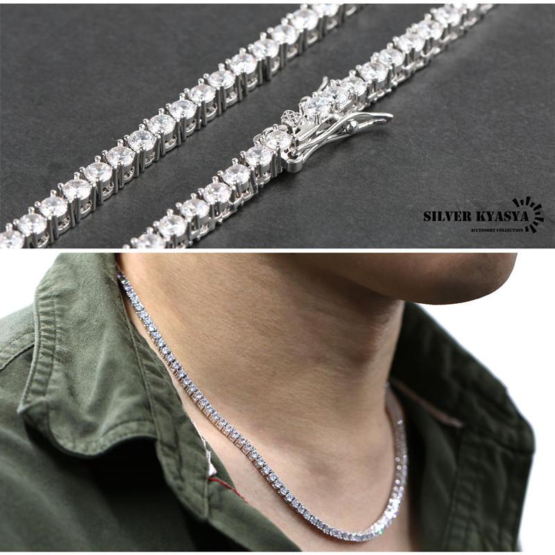 シルバー、45cm) 3mm テニスチェーンネックレス メンズ シルバー