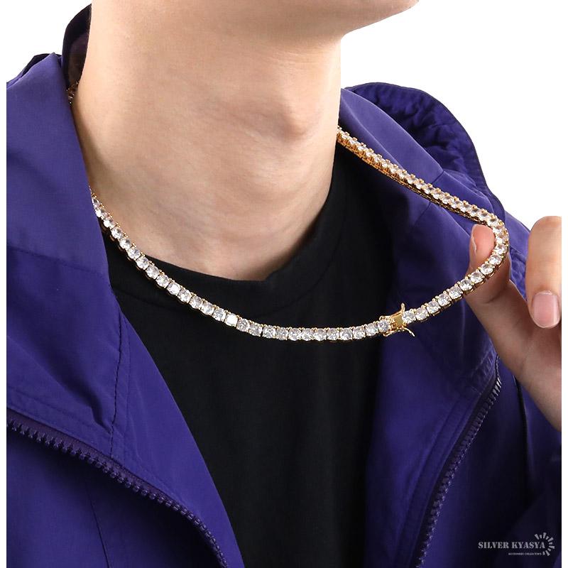 18inch(約46cm)) テニスチェーンネックレス メンズ ゴールド 金 18inch(約46cm)) テニスチェーンネックレス メンズ ゴールド 金
