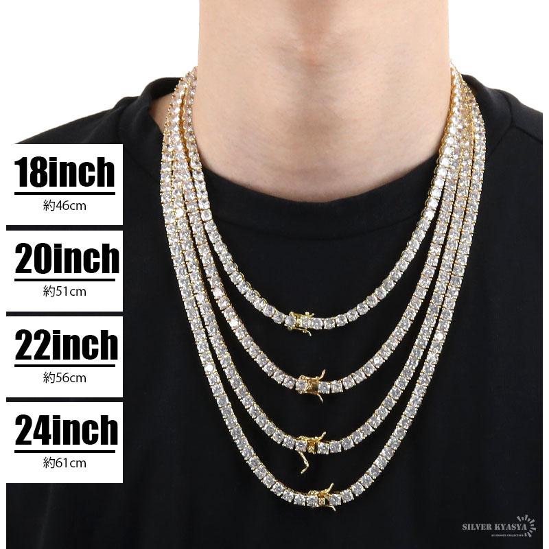 22inch(約56cm)) テニスチェーンネックレス メンズ ゴールド 金 22inch(約56cm)) テニスチェーンネックレス メンズ ゴールド 金