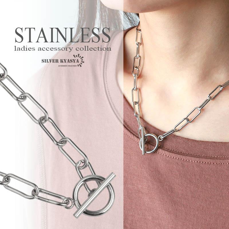45cm) ステンレス チェーンネックレス シルバー マンテル Tバー 45cm) ステンレス チェーンネックレス シルバー マンテル Tバー