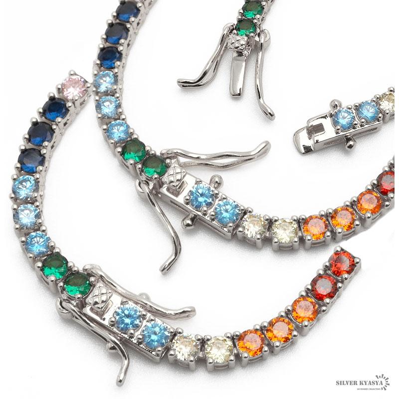 クリスタルストーン ネックレス　テニスチェーンネックレス 太め 6mm テニスチェーンネックレス メンズ シルバー ゴールド