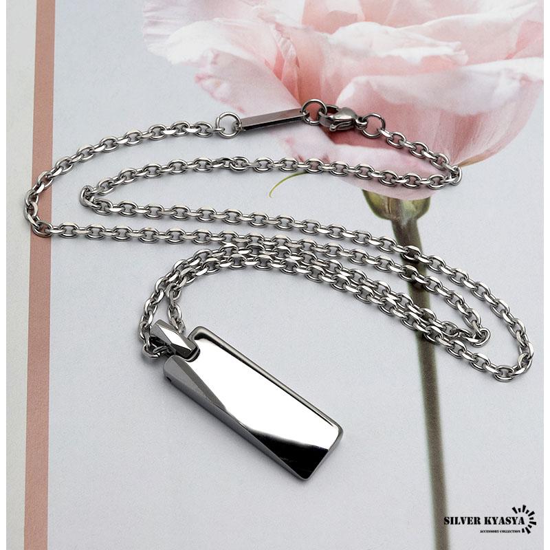 タングステン スティックネックレス ペンダント ステンレス あずきチェーン シルバー 金属アレルギー ボックス付属の画像