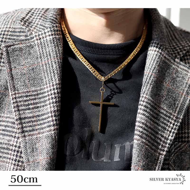 60cm) 6面カット ダブル喜平ネックレス 18k gp 大人 クロス 十字架 