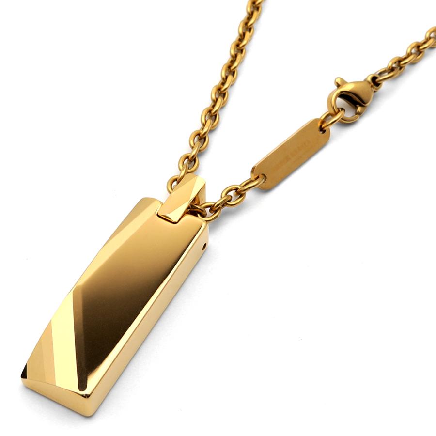 タングステン エッジカット ネックレス メンズ ゴールド 金 ステンレス アズキチェーン 金属アレルギー ボックス付属