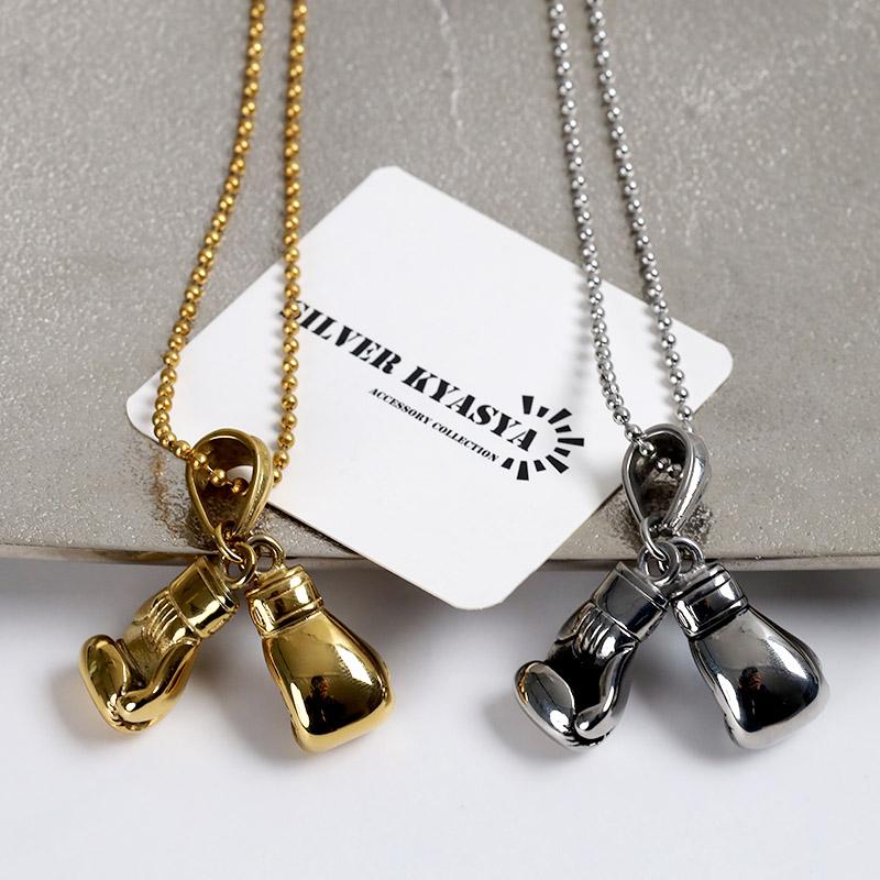 シルバー、60cm) ステンレス ボクシングネックレス ダブルグローブ 拳