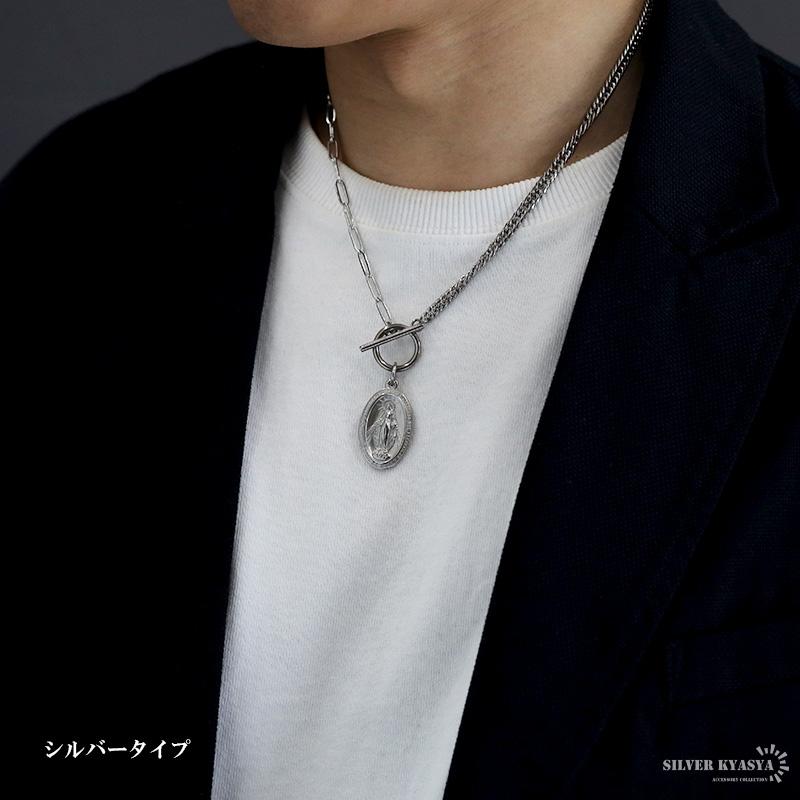 ゴールド) ステンレス マリアコインネックレス メンズ マリア