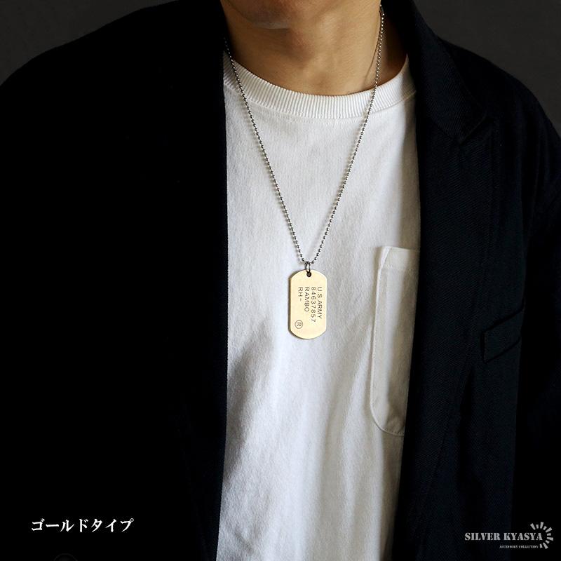 ブラック) ステンレス 英字ドッグタグネックレス ゴールド シルバー
