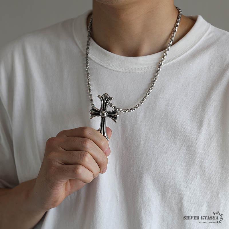 50cm) ステンレス クロスネックレス ペーパーチェーンネックレス