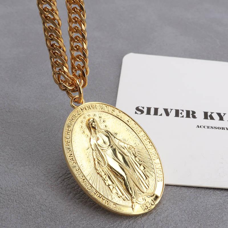 60cm) シルバー925 マリアコインネックレス ゴールド ステンレス 金属