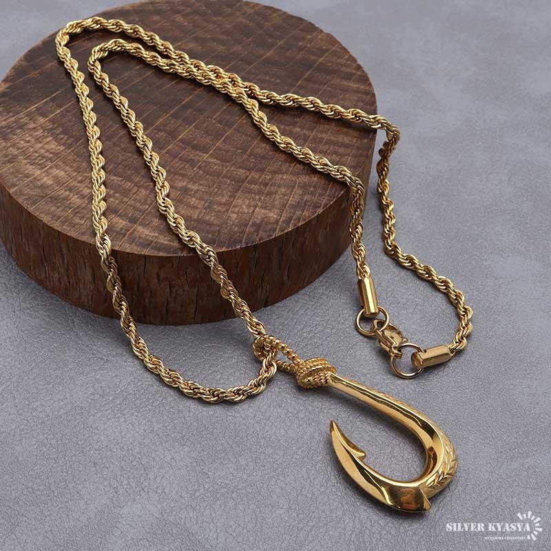 60cm) ステンレス フィッシュフックネックレス ゴールド 60cm) ステンレス フィッシュフックネックレス ゴールド