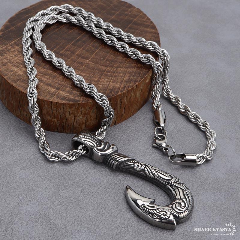 50cm) ステンレス フィッシュフックネックレス シルバー 50cm) ステンレス フィッシュフックネックレス シルバー