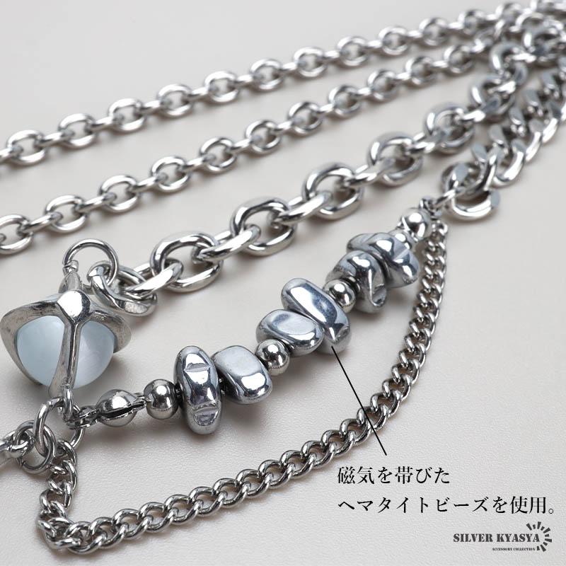 ステンレス 2連チェーンネックレス クロスネックレス ヘマタイト