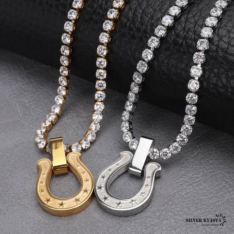 ゴールド、50cm) ステンレス 馬蹄ネックレス テニスチェーン ゴールド