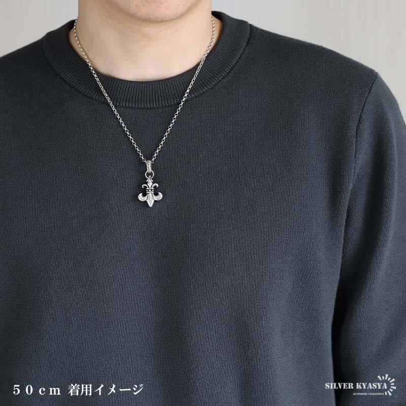 50cm) シルバー925 フレアネックレス 百合の紋章 クロスネックレス