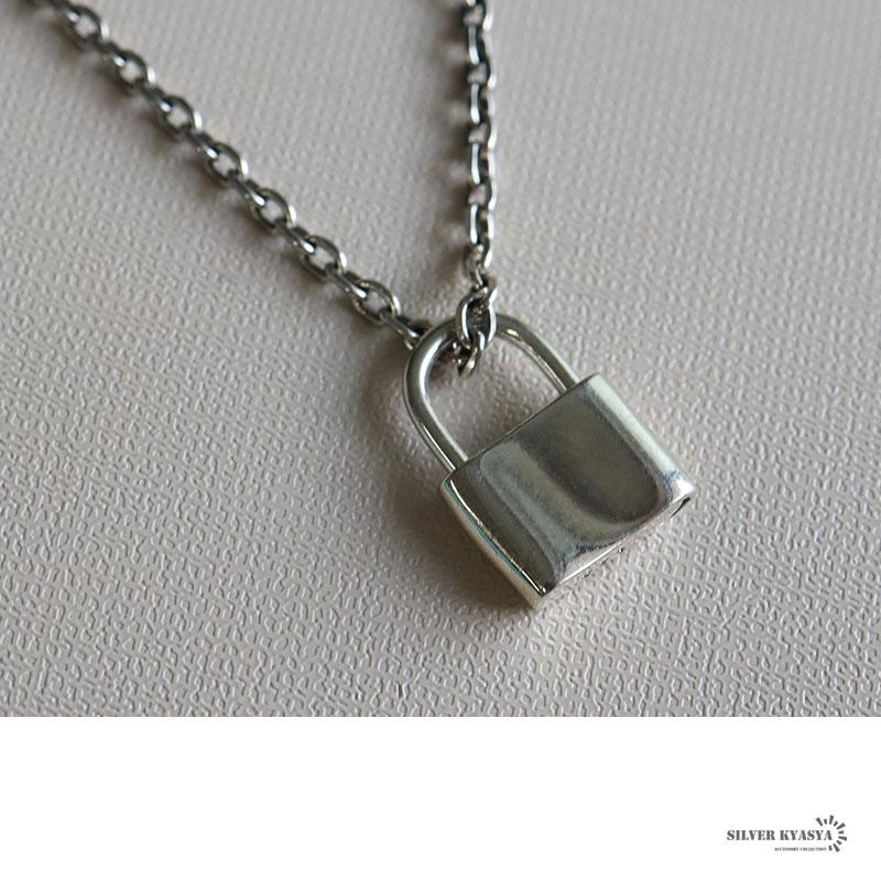 シルバー925 南京錠 ペンダント レディース silver 鎖ネックレス 金属アレルギー対応の画像