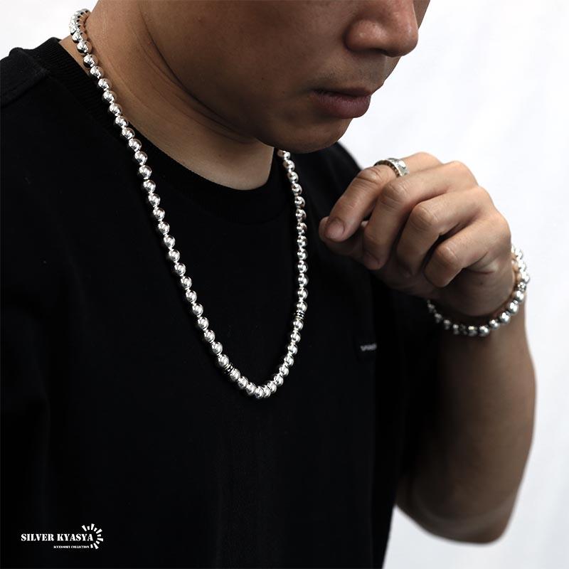 シルバー925 ボールチェーンネックレス 太め 太幅 8mm ボールネックレス 銀 メンズネックレス 925 60cmの画像