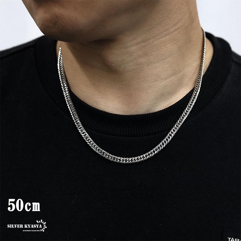 シルバー925 チェーンネックレス メンズ 6面カット ダブル喜平チェーンネックレス 細身ネックレスチェーン 925 銀 50cmの画像