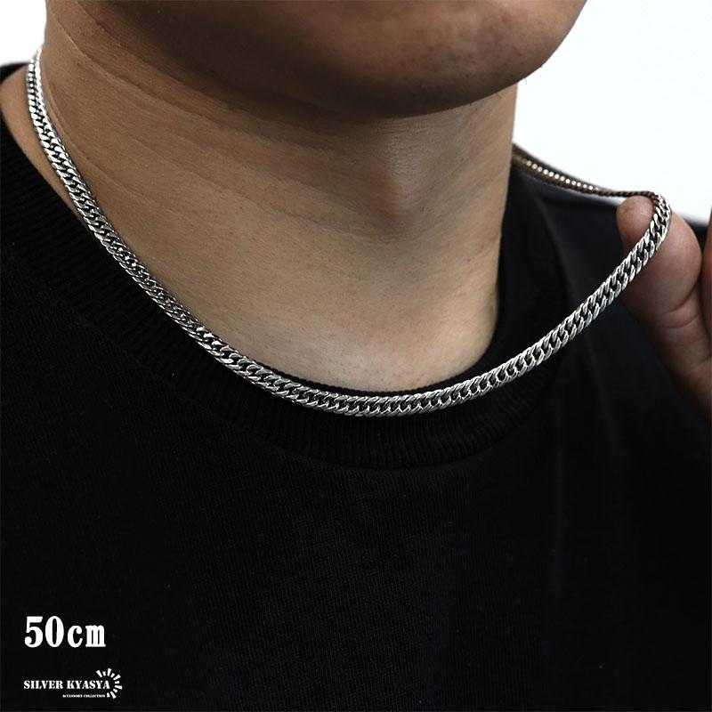 シルバー925 チェーンネックレス メンズ 6面カット ダブル喜平チェーンネックレス 細身ネックレスチェーン 925 銀 50cmの画像