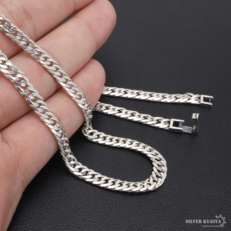 シルバー925 チェーンネックレス 6面カット ダブル喜平チェーンネックレス キラキラ 細身 幅5mm 60cm 銀の画像