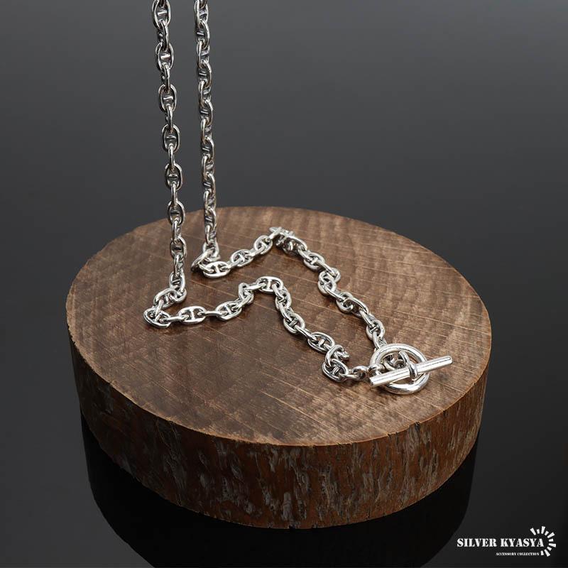シルバー925素材 マンテルネックレス アンカーチェーンネックレス T