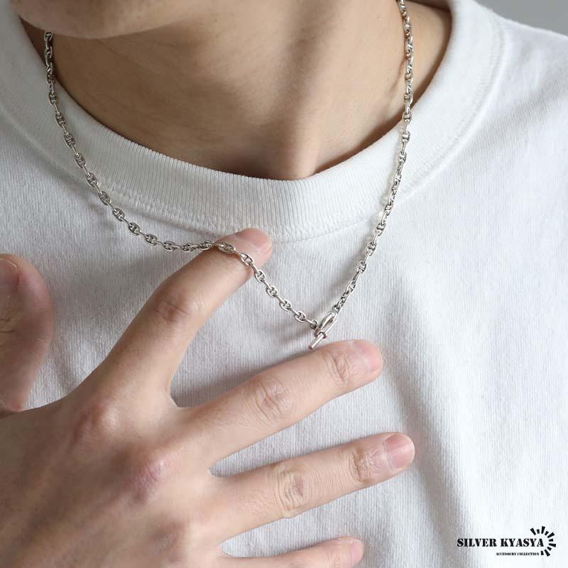 シルバー925素材 マンテルネックレス アンカーチェーンネックレス T