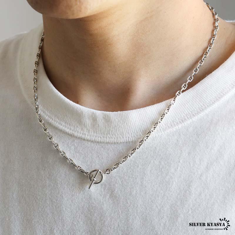 シルバー925素材 マンテルネックレス アンカーチェーンネックレス T
