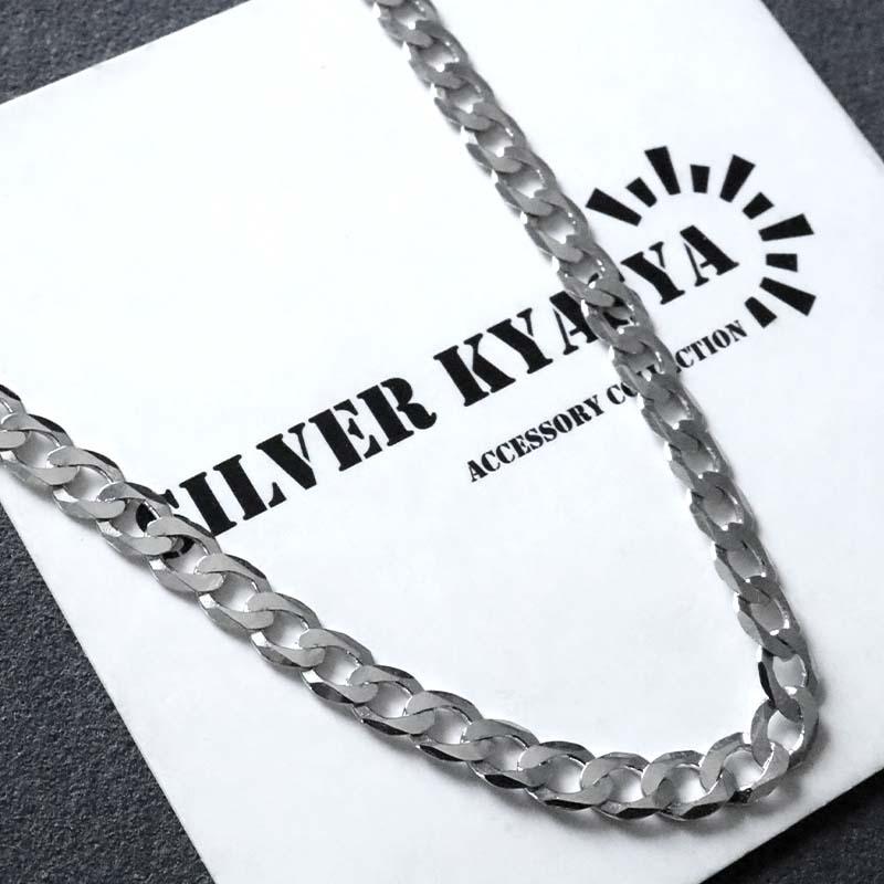 シルバー925 喜平ネックレス 薄い 厚み 1mm 幅4mm チェーンネックレス 希少 フラット 六面カット 男性 メンズ 金アレ対応の画像