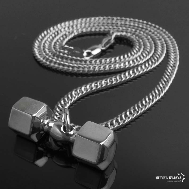 (50cm) シルバー925 ダンベルネックレス ユニーク ペンダントネックレス メンズネックレス シルバー 金アレ対応_2
