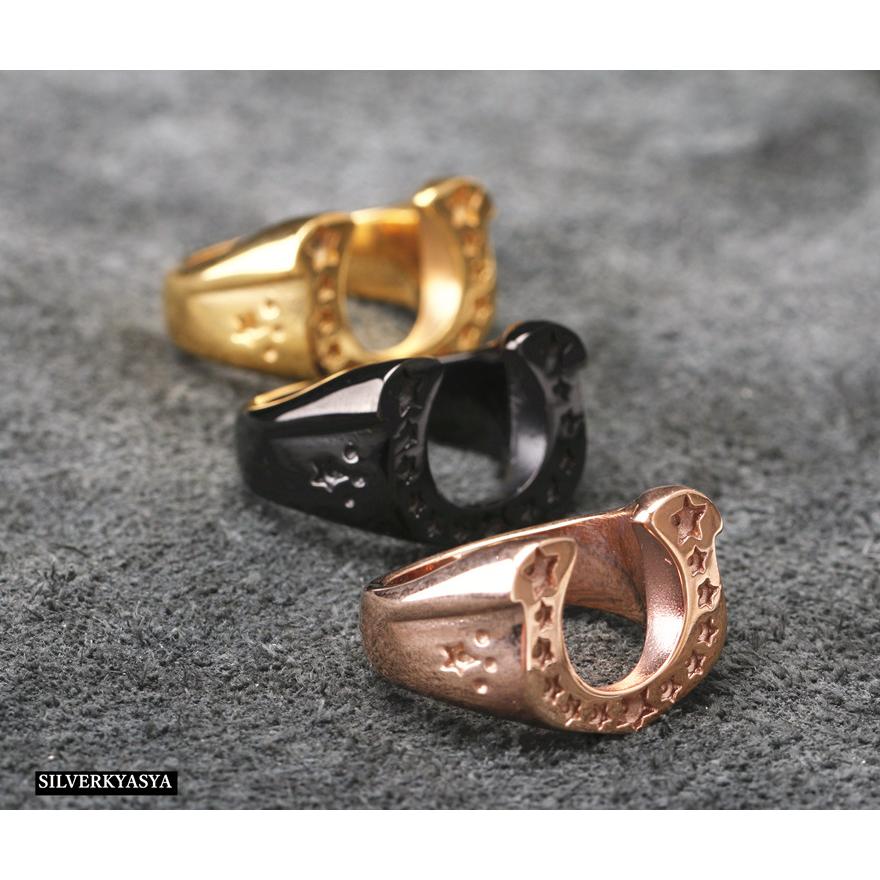 203jewelry 馬蹄リング　約21号 シルバーリング メンズ 馬蹄 ホースシュー 星 スター 15-21号 人気