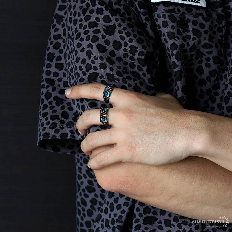 シルバー・赤目、22号) ステンレス ふくろうリング ゴールド