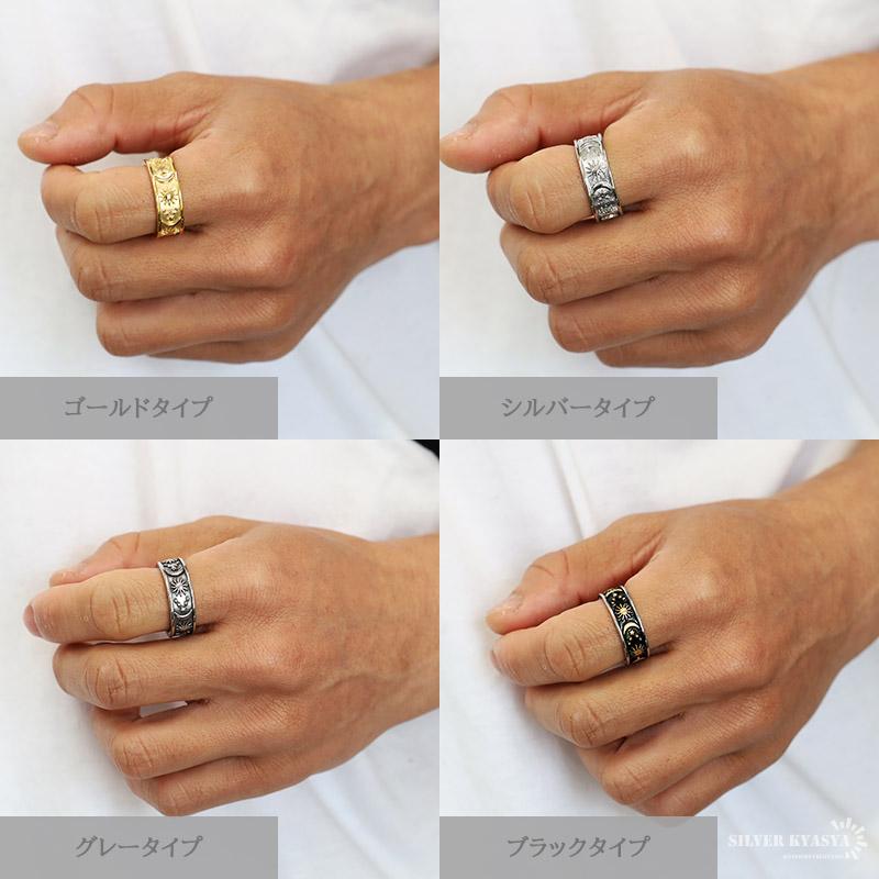 グレー、12号) ワイドリング ステンレス ボヘミアンリング ゴールド