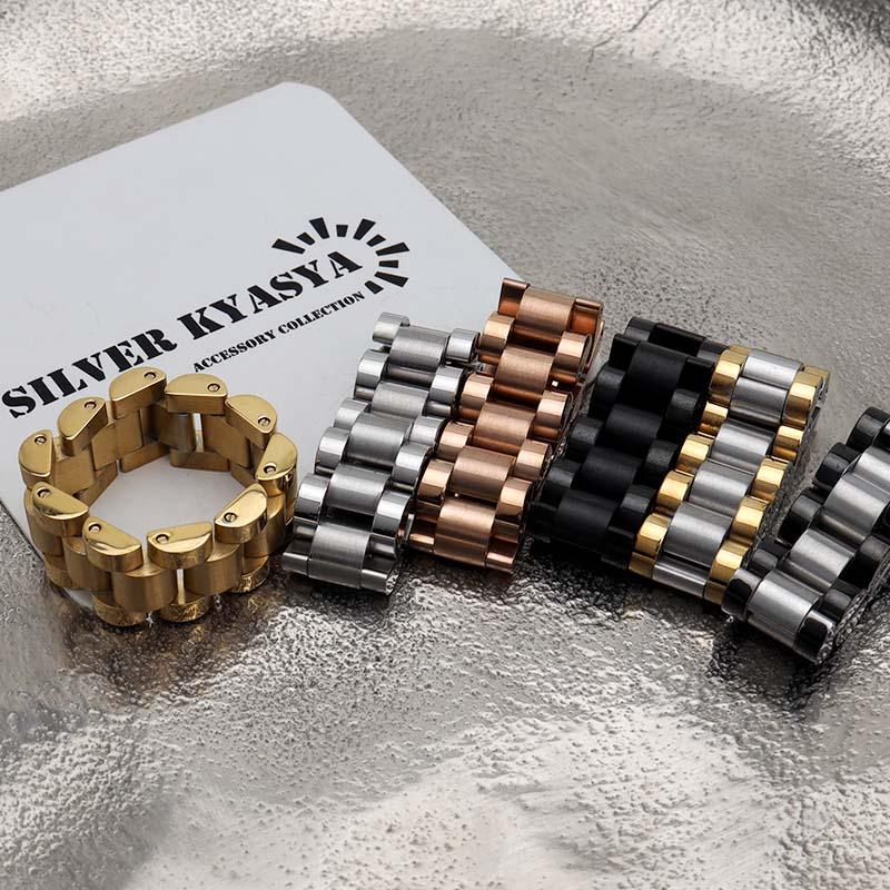 C-ブラック、22号) メタルバンド チェーンリング ステンレス ワイド 