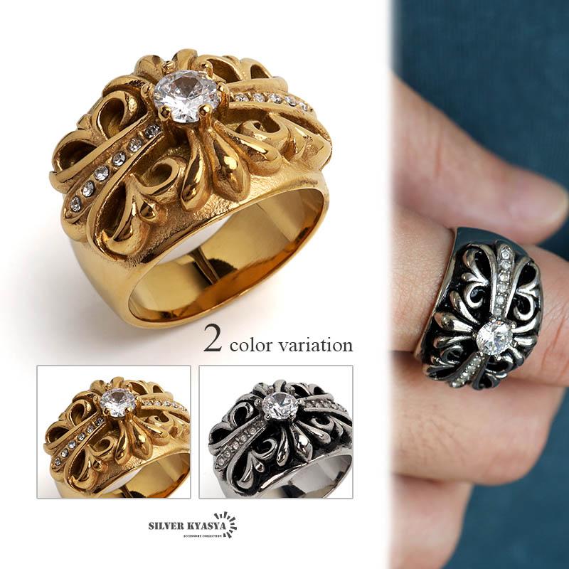 シルバー、16号) ステンレス製 フローラルリング ゴールド シルバー