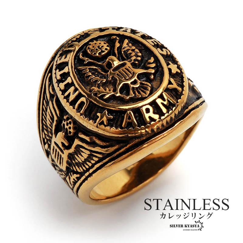 24号) ステンレス カレッジリング ゴールド gold 燻し風加工 イーグル 