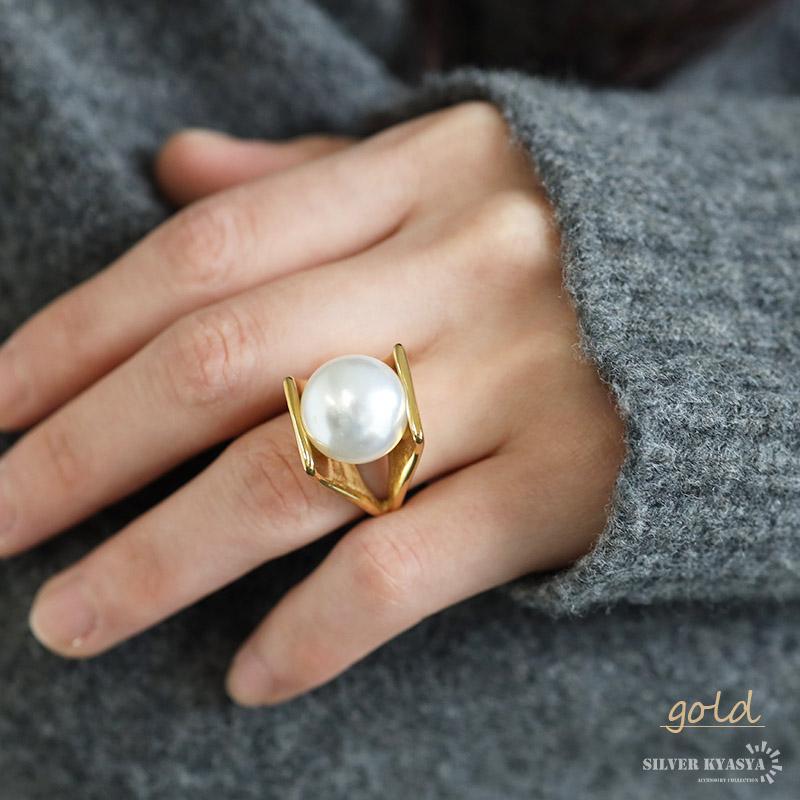 シルバー、14号) ステンレス 特大 パールリング 一粒リング 真珠 シルバー、14号) ステンレス 特大 パールリング 一粒リング 真珠