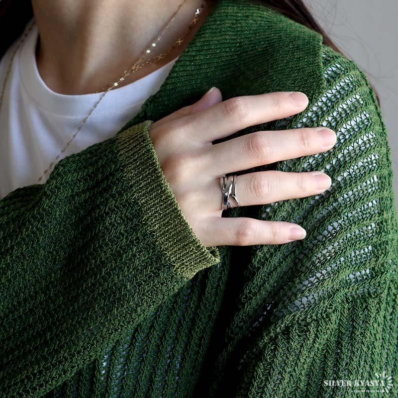 シルバー) レイヤードリング 多層リング 指輪 18KGP ゴールド