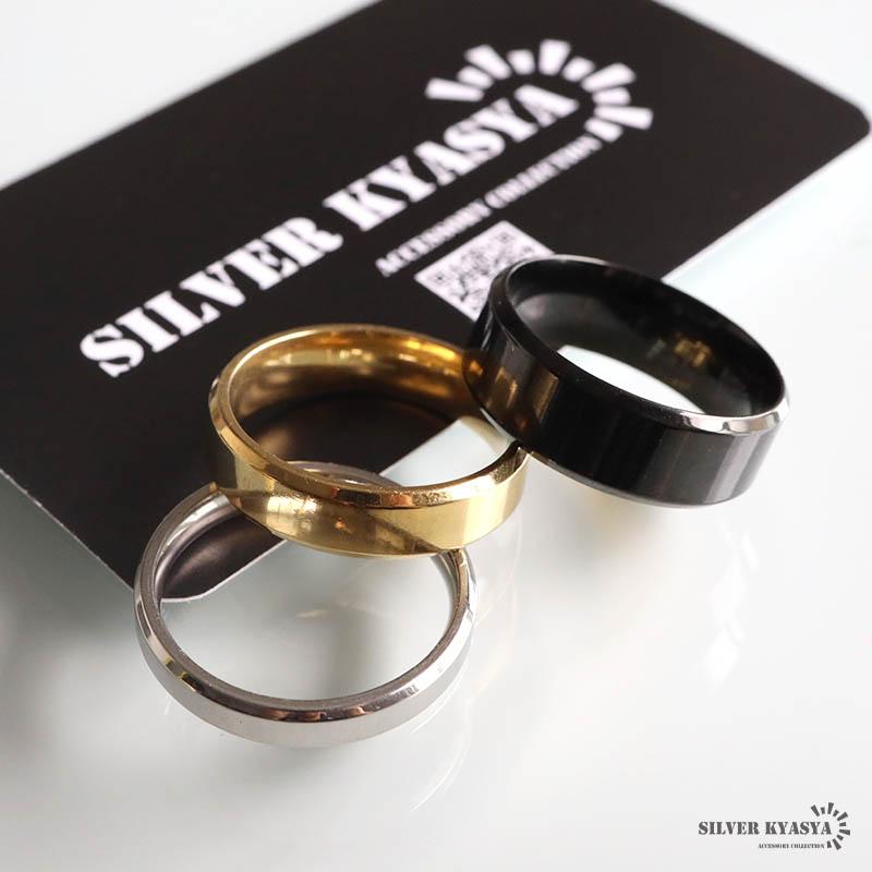 シルバー、幅4mm、28号) ステンレス 平打ちリング シンプルリング