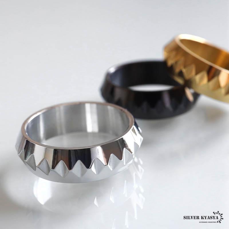 ブラック、14号) ステンレス カットリング 幾何学リング